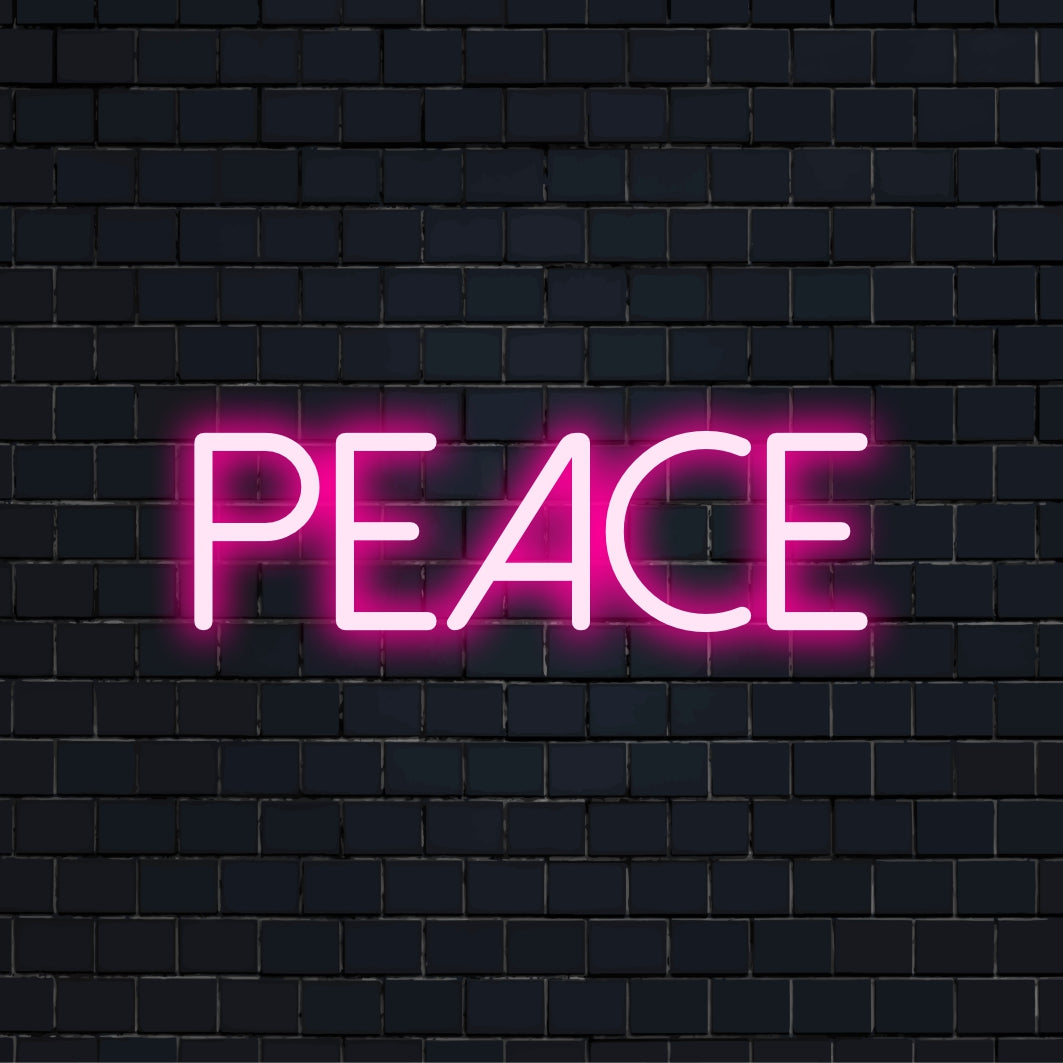 Op maat gemaakte LED-lichtdecoratie met de tekst 'Peace', een handgemaakt neonbord, ideaal voor levendige decoratie in huis of op evenementen.
