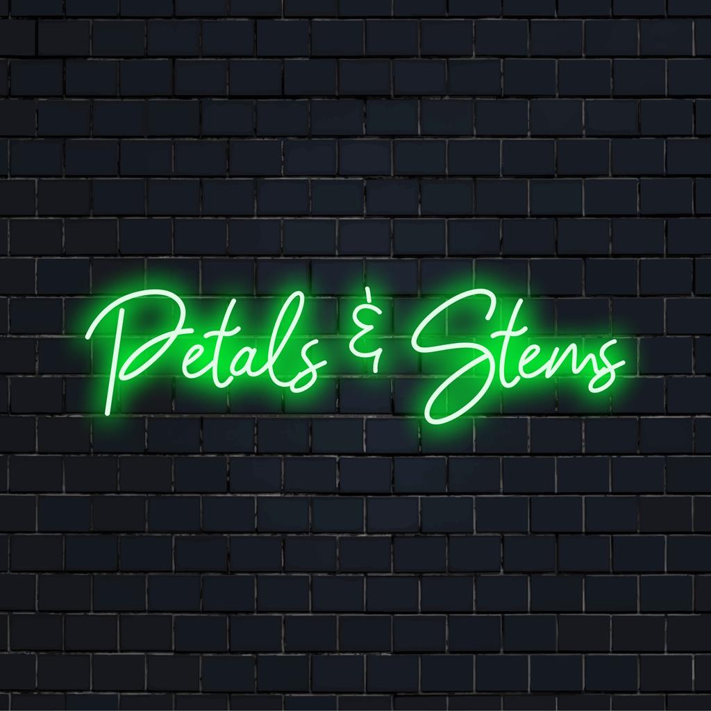 LED-neonreclame, artistieke mix van oplichtende bloemblaadjes en stelen; perfect voor levendige, moderne wandkunst en unieke woninginrichting.