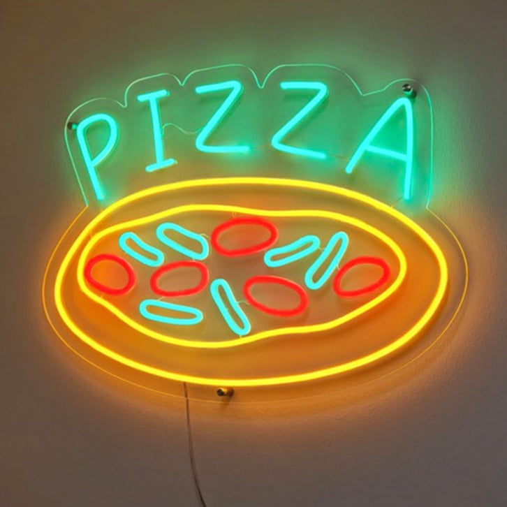 "Pizza Neon Sign" is een heerlijke en iconische toevoeging voor pizzeria's en pizzaliefhebbers. Verlicht met de geur van versgebakken lekkernijen!