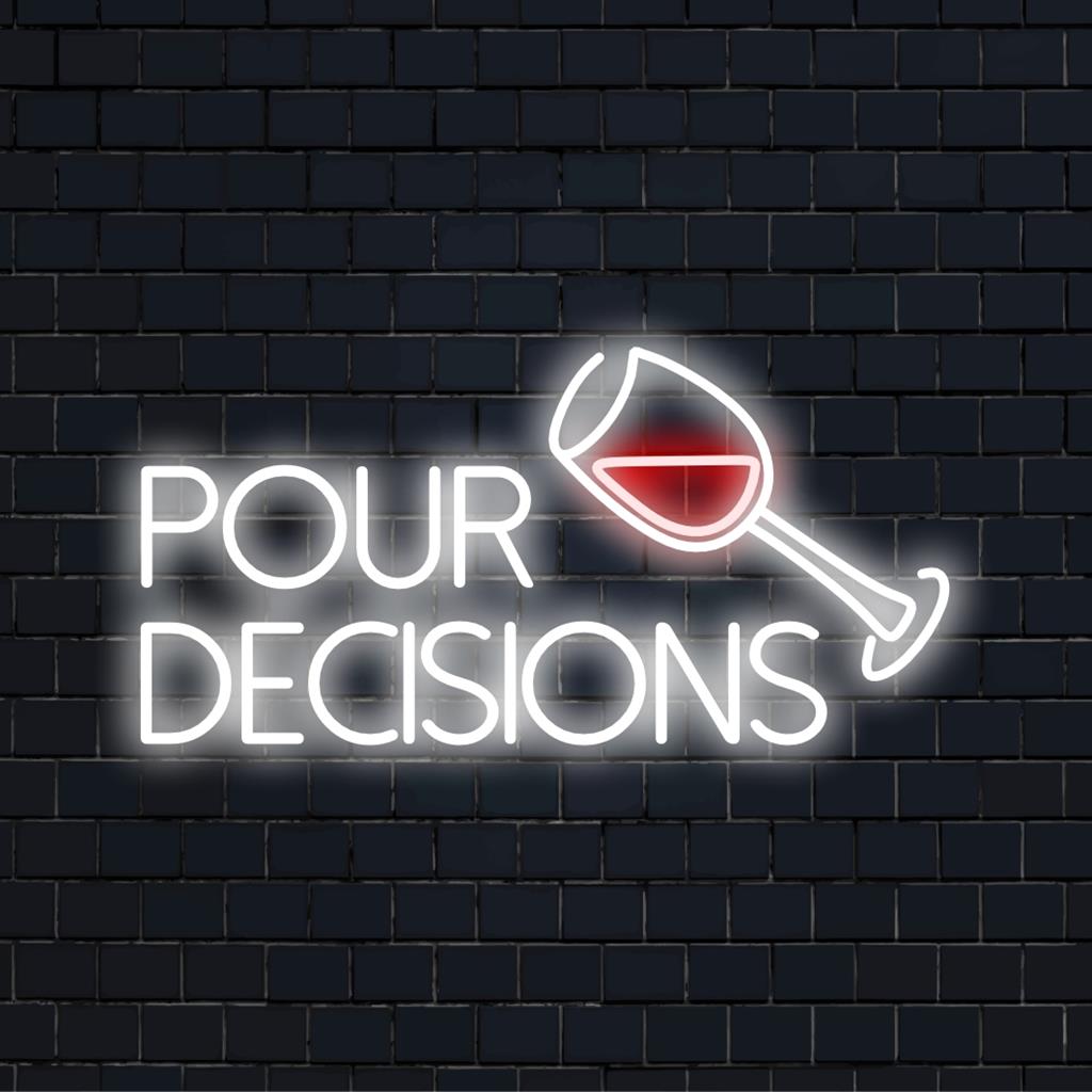 Bold Pour Decisions op maat gemaakt LED-neonbord; unieke neonkunst die een chique sfeer toevoegt aan elke ruimte; veelzijdig neondecoratiestuk.