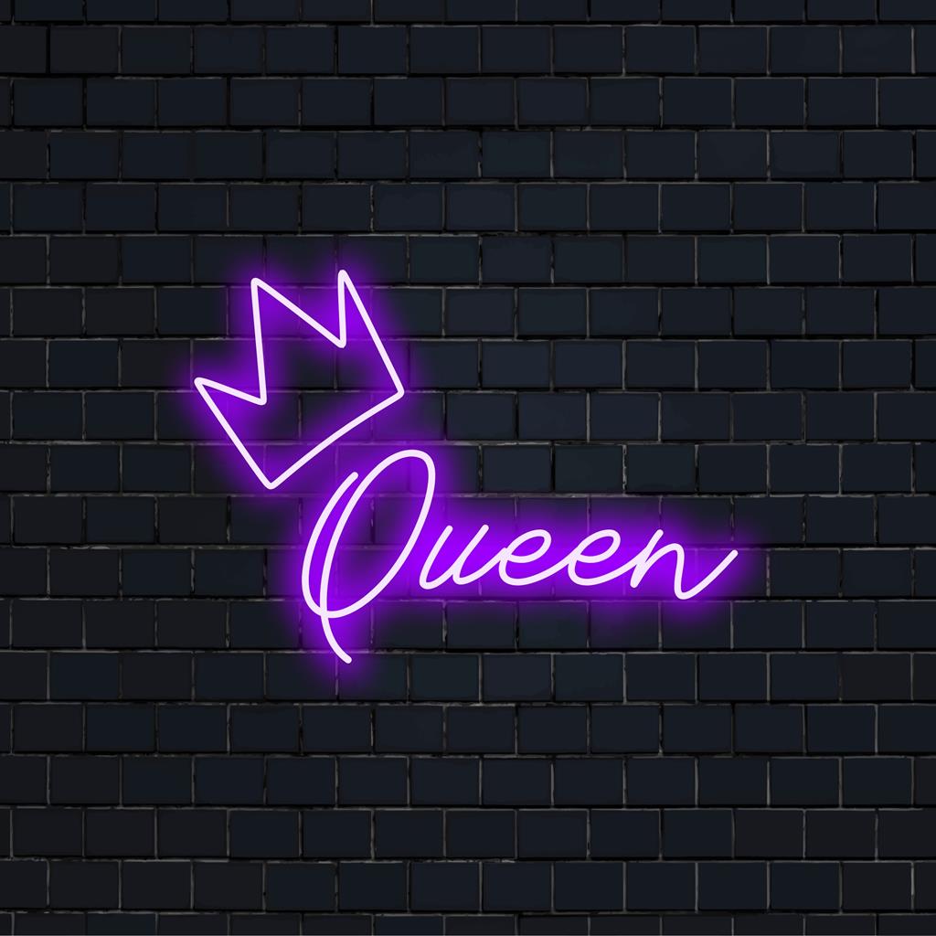 LED-neonreclame met 'Queen'-ontwerp; levendige neonlichtdecoratie, perfect voor moderne interieurs en een opvallende statement.