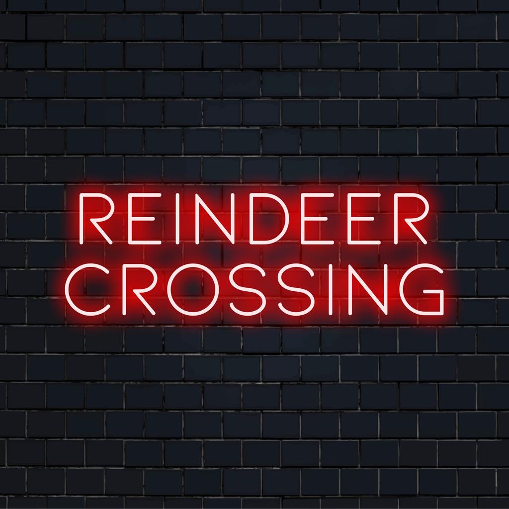 Een levendig neonbord met het thema Reindeer Crossing dat een feestelijke gloed uitstraalt. Perfect als decoratie voor de feestdagen met een modern LED-tintje.