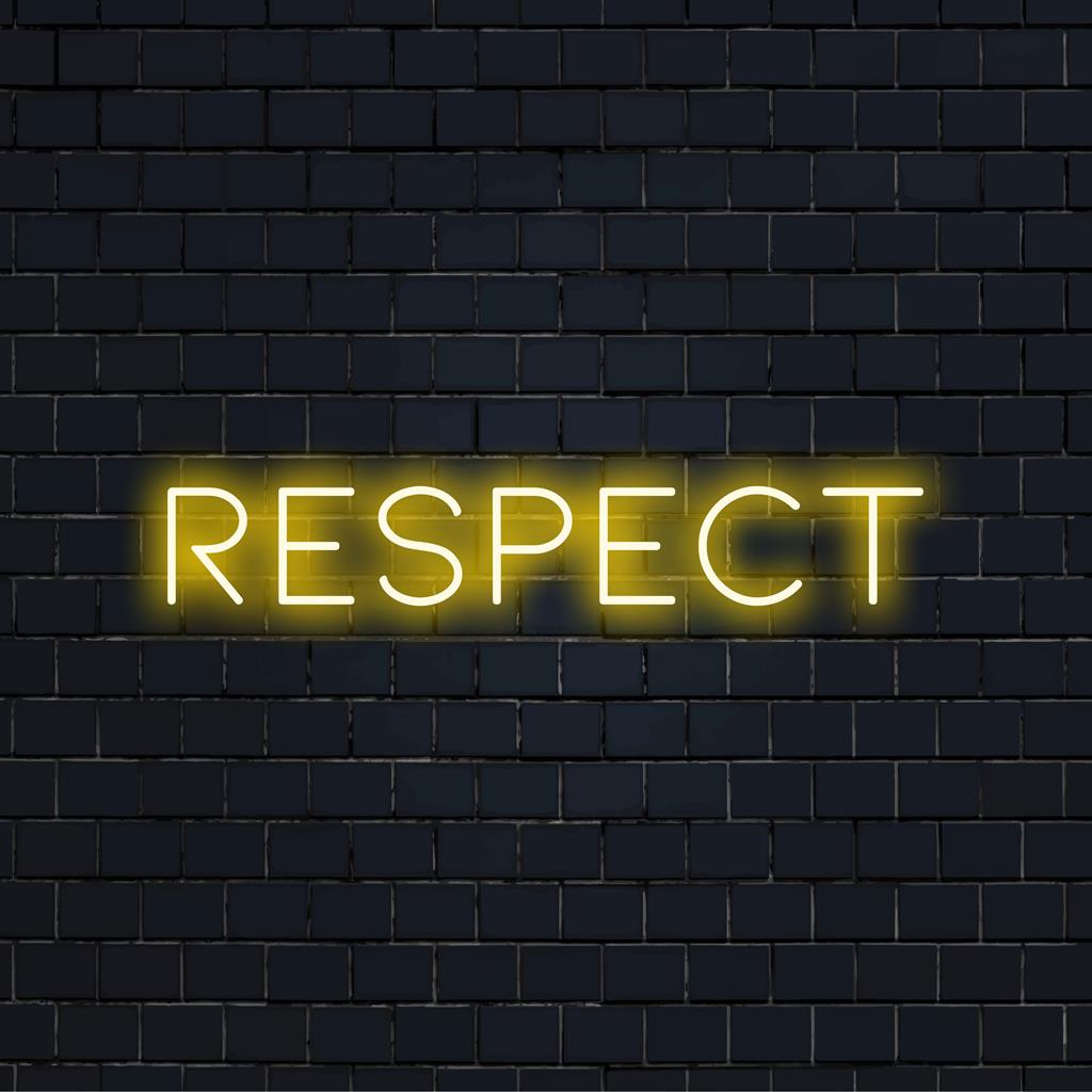 Levendig Respect LED-neonbord dat fel oplicht; perfect voor een chique interieur en opvallende elegante wanddecoratie.