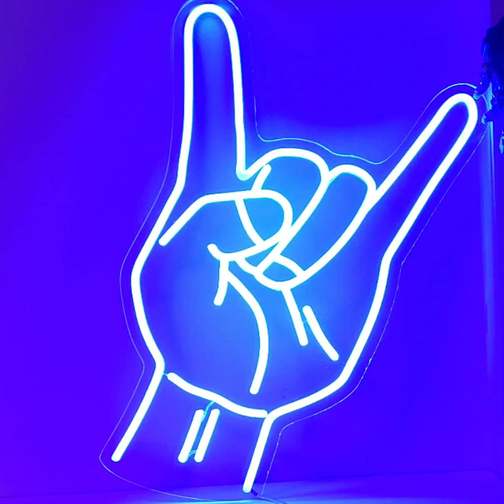 "Rock Hand Neon Sign" legt de rebelse geest vast met zijn iconische gebaar en vult uw ruimte met een gedurfde en stijlvolle muzikale sfeer.