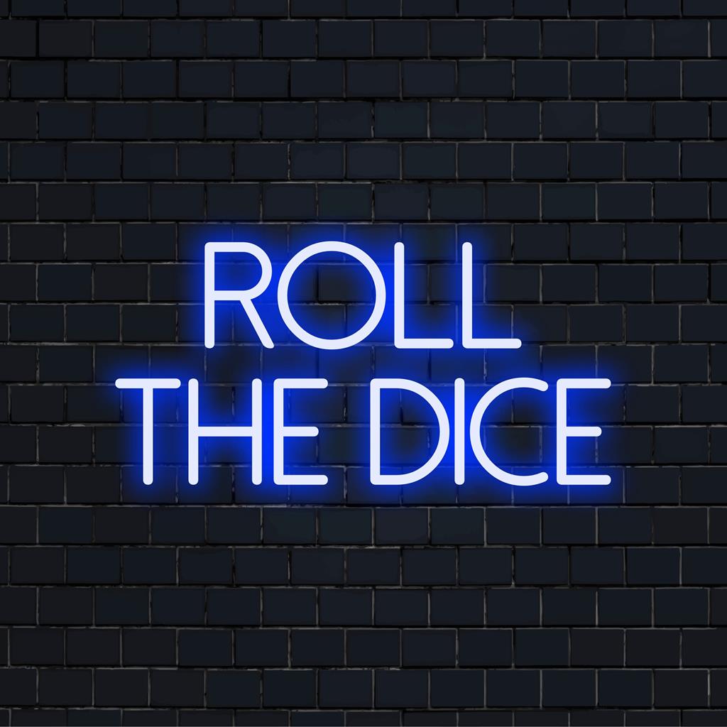 Op maat gemaakt LED-neonlicht met de tekst 'Roll The Dice': een uniek wandkunstwerk met een levendig, boeiend ontwerp.