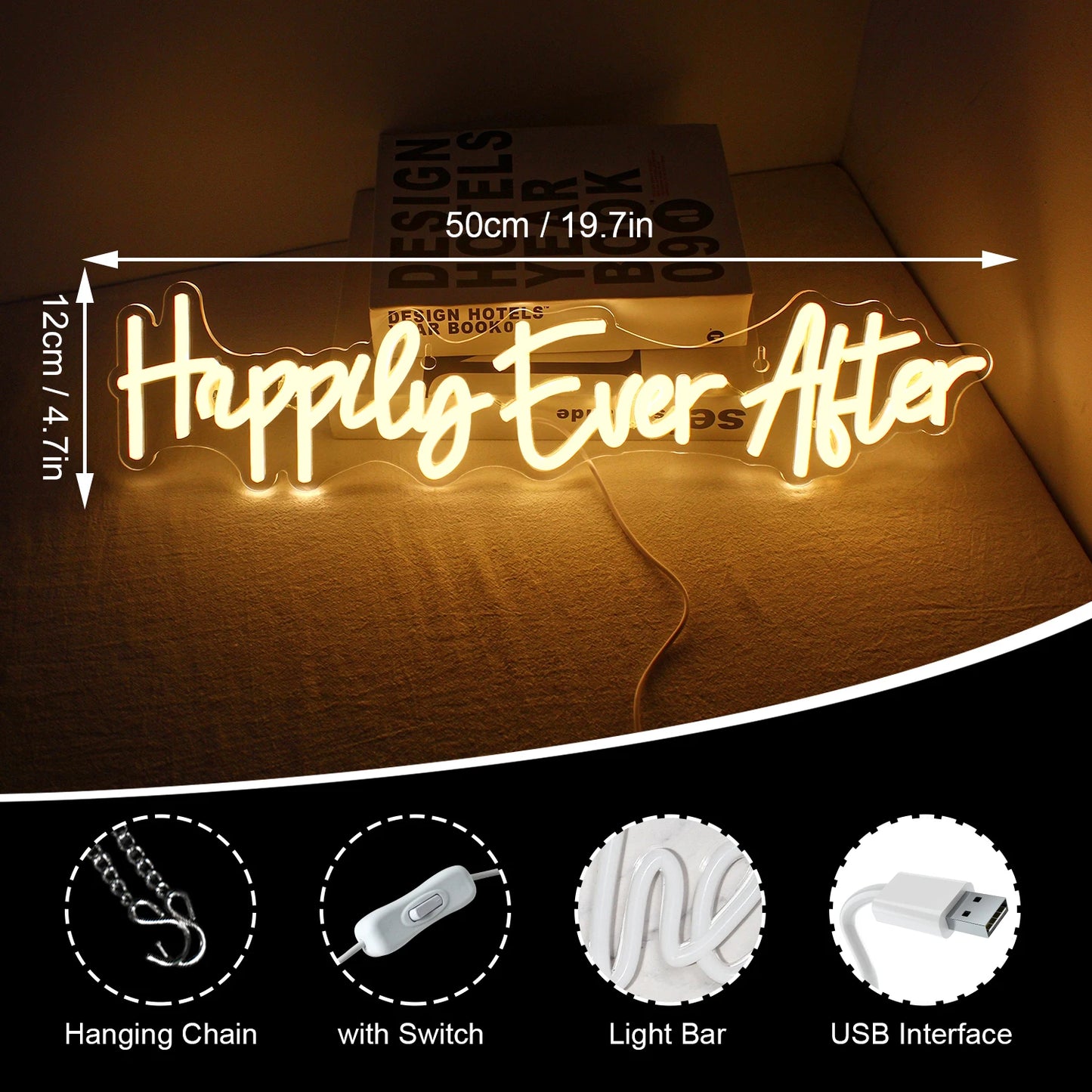 Happily Ever After' 5V USB LED neonreclame - budgetvriendelijk