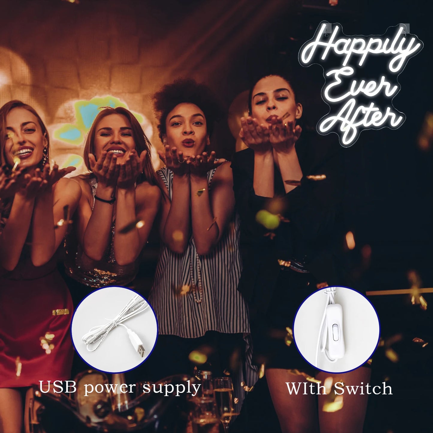 'Happily Ever After' 5V USB LED neonreclame - budgetvriendelijk