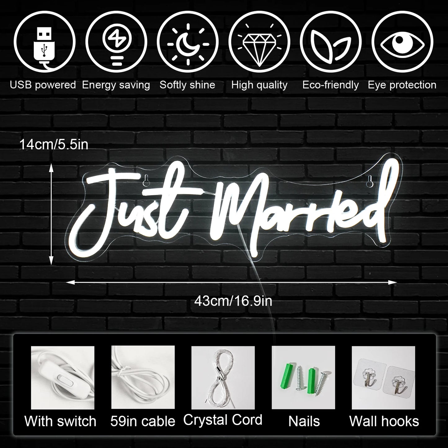 Just Married 5V USB LED Neon Sign - Budgetvriendelijk