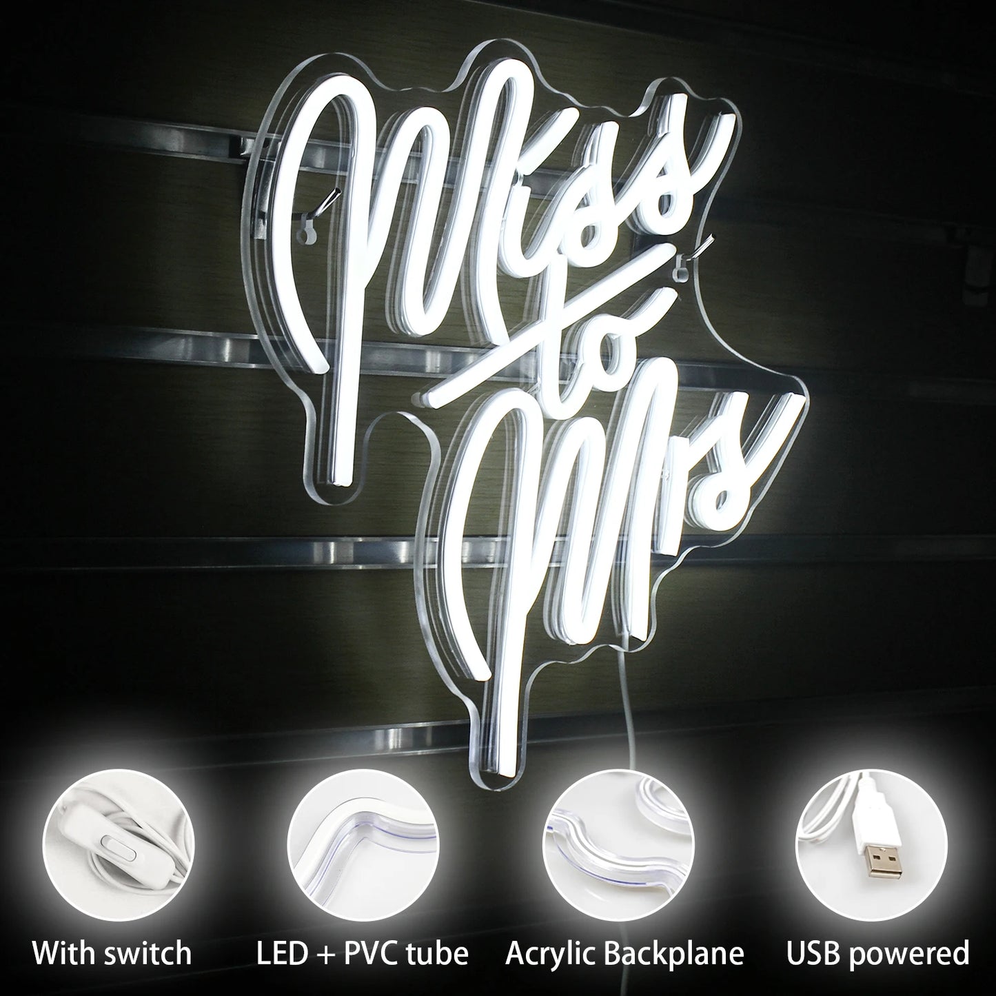 Miss To Mrs 5V Mini USB LED Neon Sign - Budgetvriendelijk