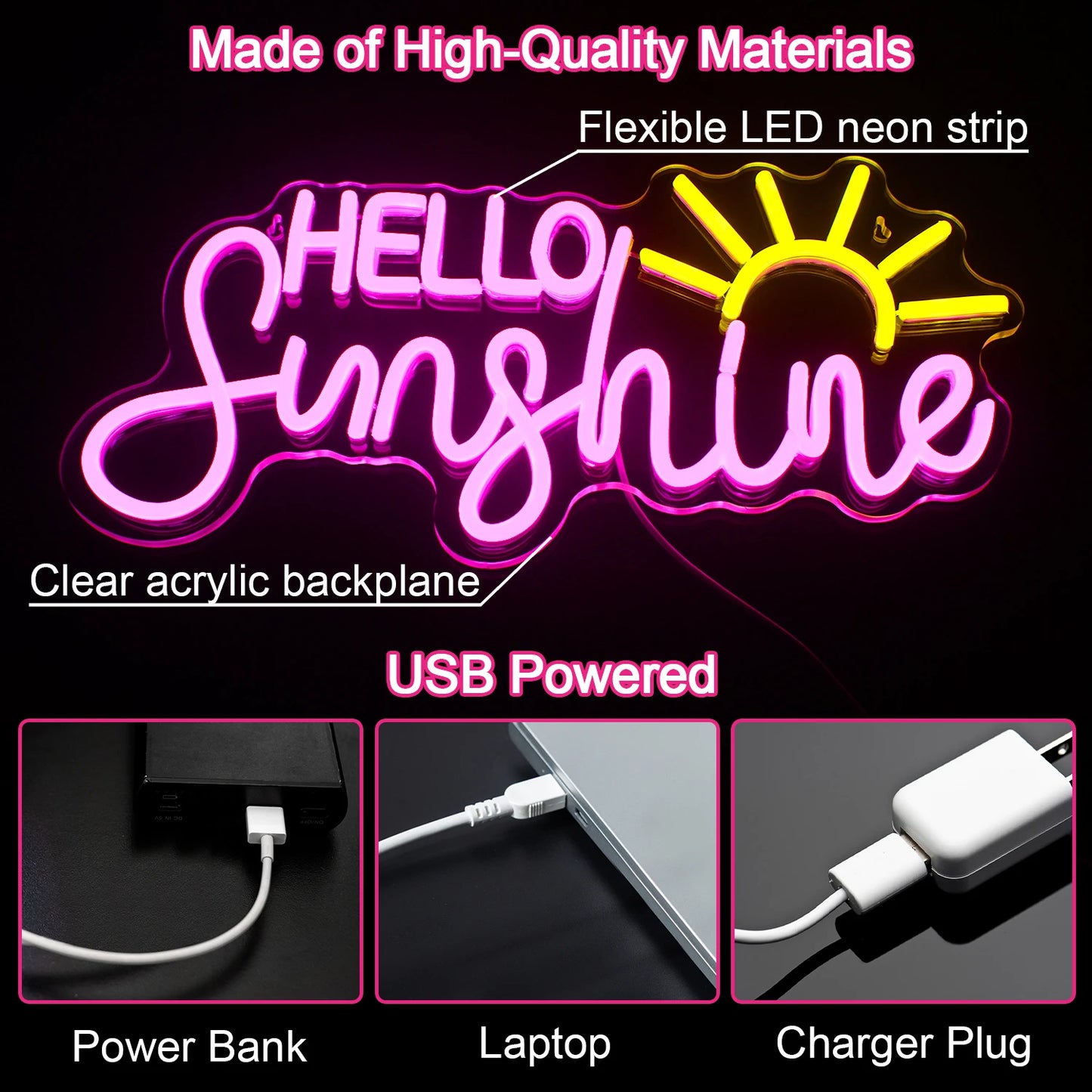 Hello Sunshine 5V USB LED Neon Sign - Budgetvriendelijk