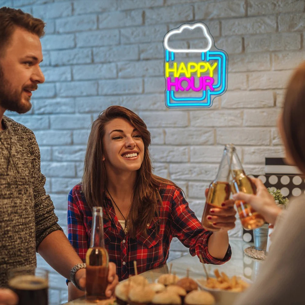 Wijnglas Happy Hour 5V USB LED Neon Sign - Budgetvriendelijk