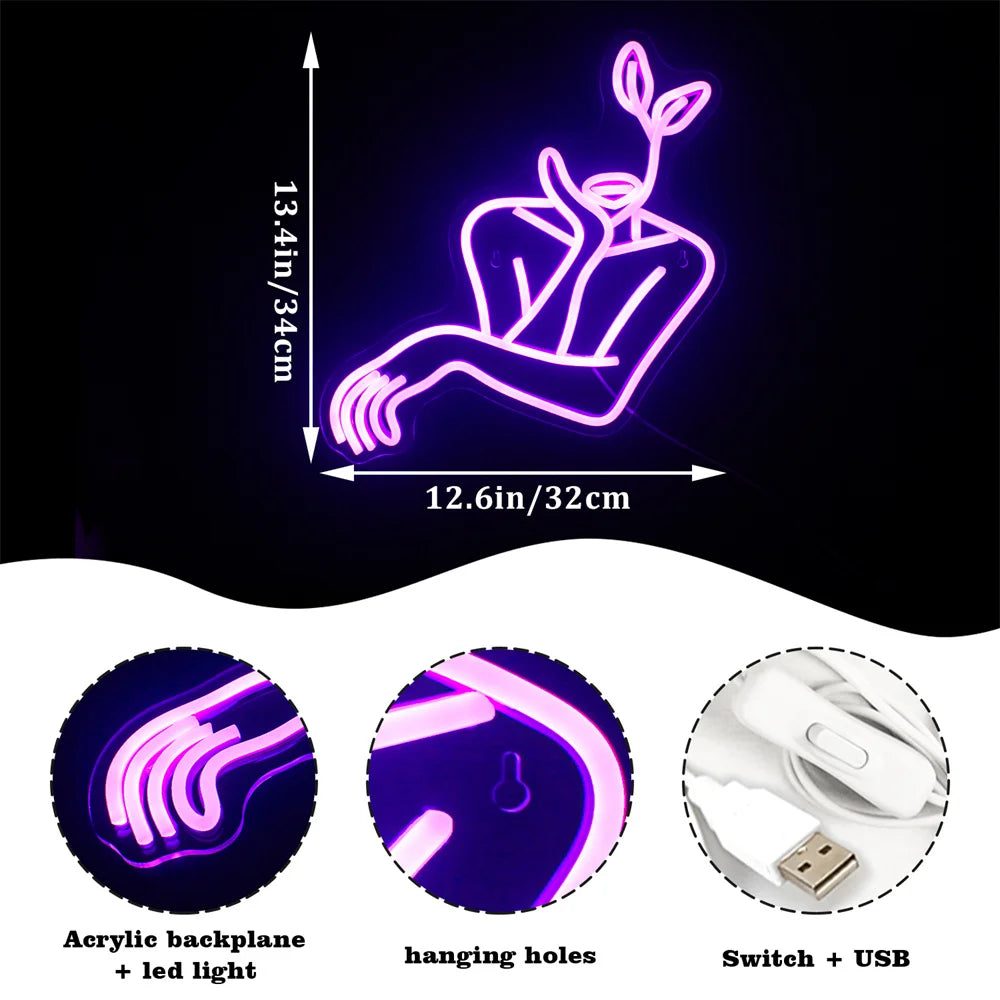 Vrouw Line Art 5V USB LED Neon Sign - Budgetvriendelijk