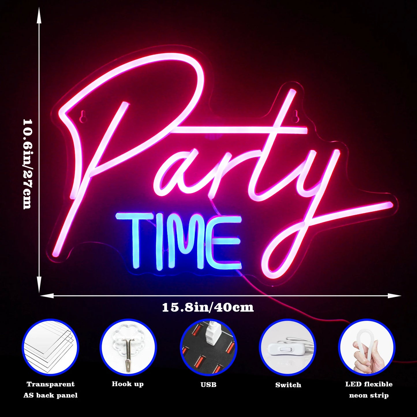 Party Time 5V USB LED Neon Sign - Budgetvriendelijk