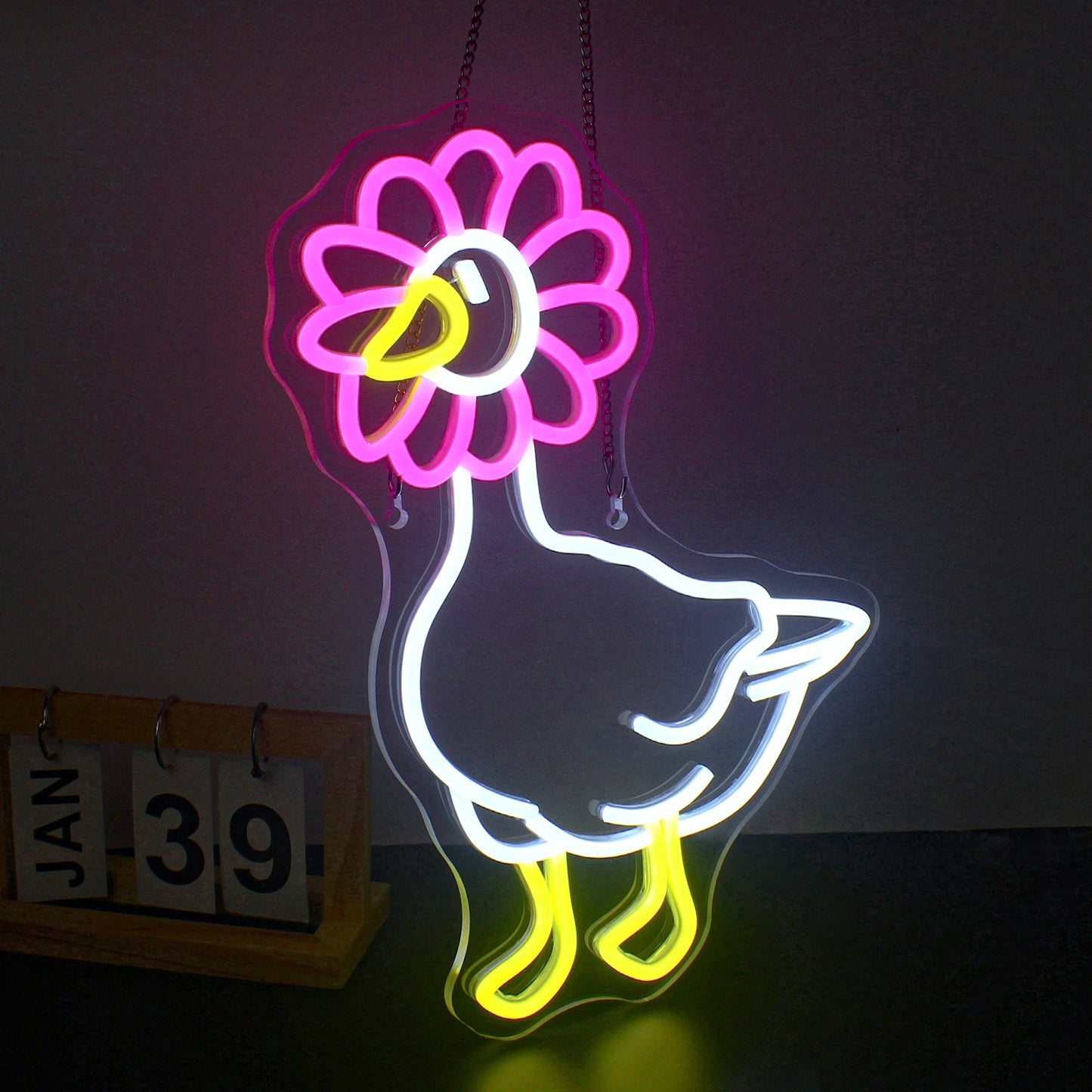 Roze witte eend 5V USB LED neonreclame - budgetvriendelijk