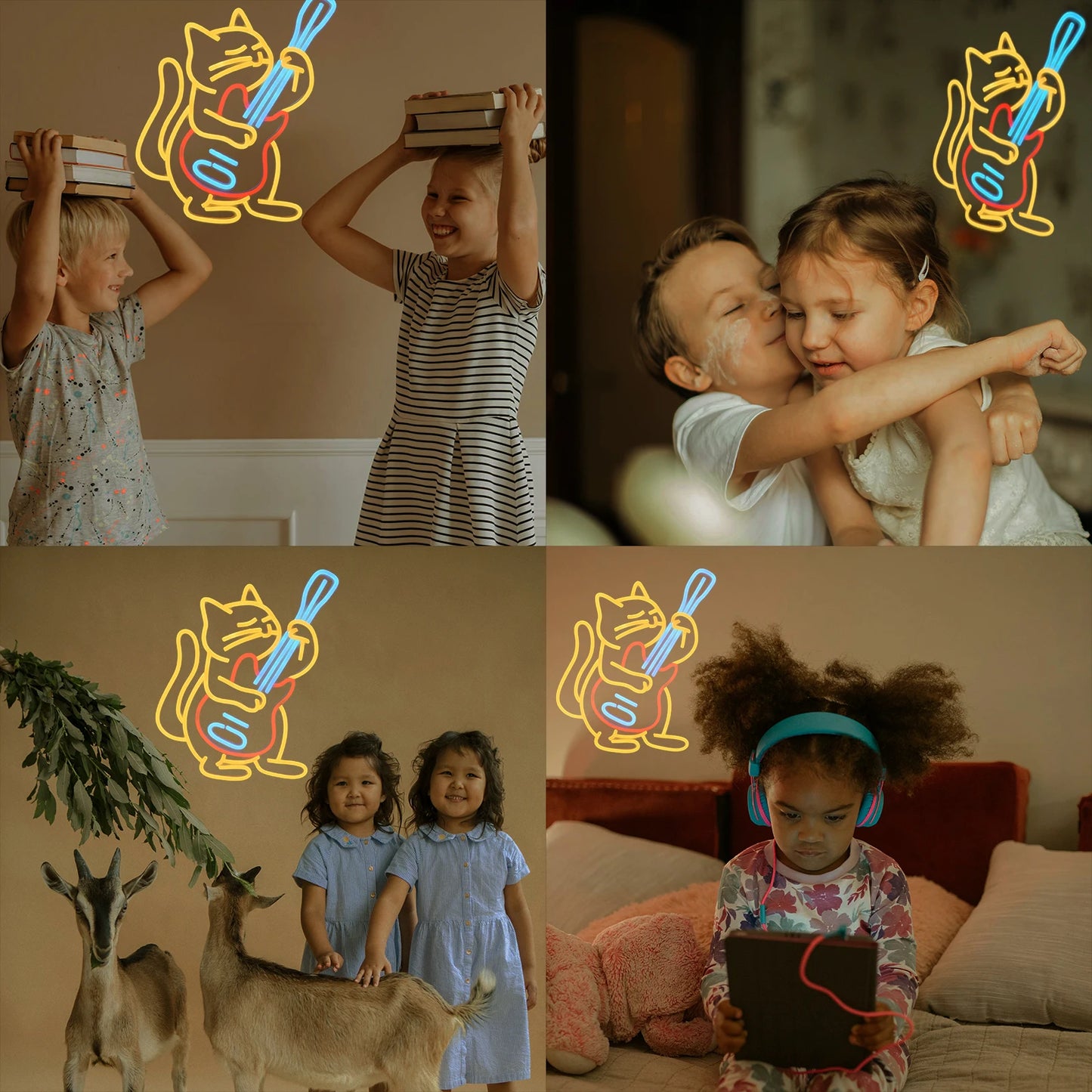 Gitaar spelende kat 5V USB LED neonreclame - budgetvriendelijk