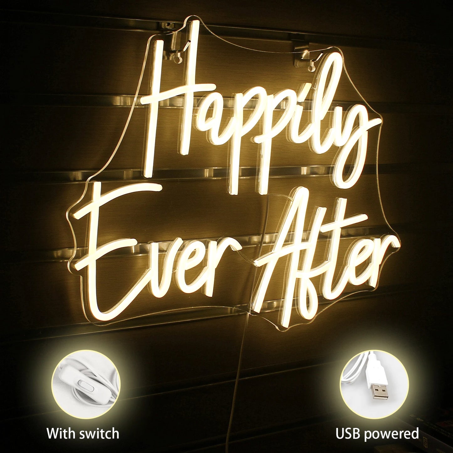'Happily Ever After' 5V USB LED neonreclame - budgetvriendelijk