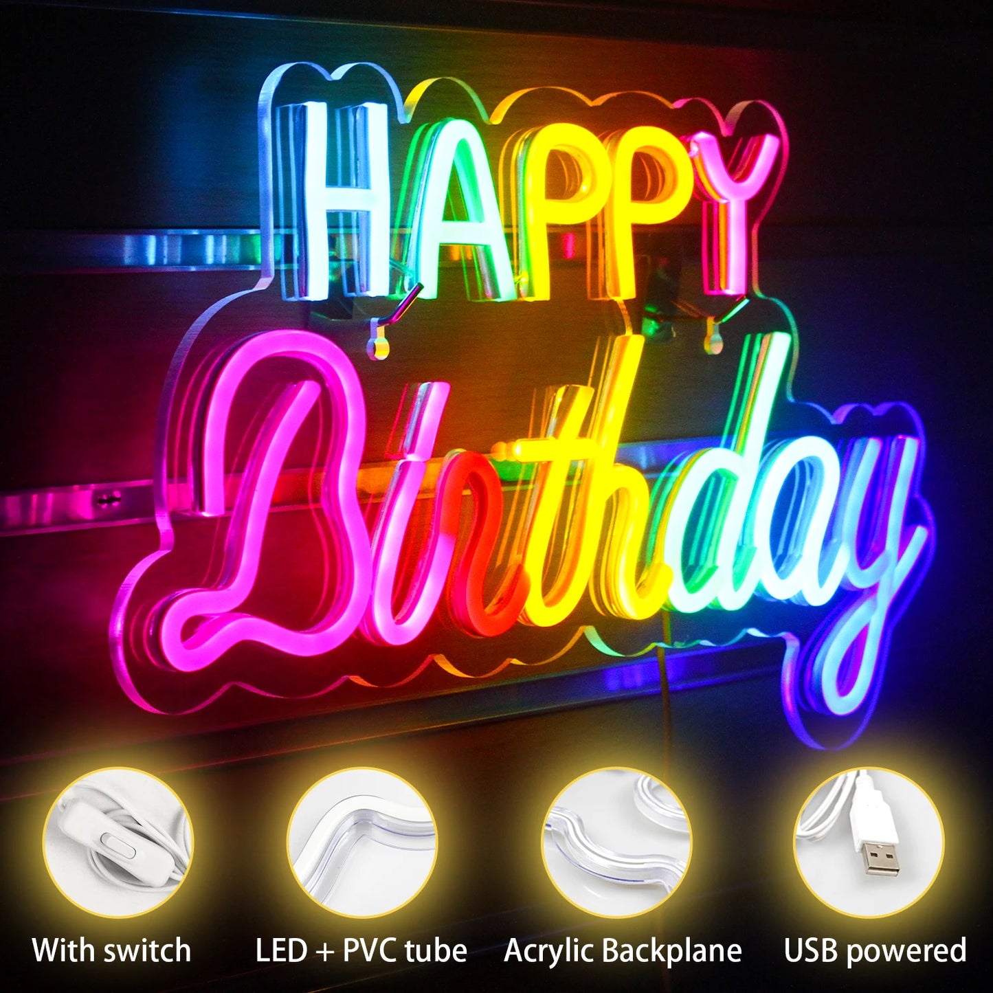Happy Birthday 5V USB LED Neon Sign - Budgetvriendelijk
