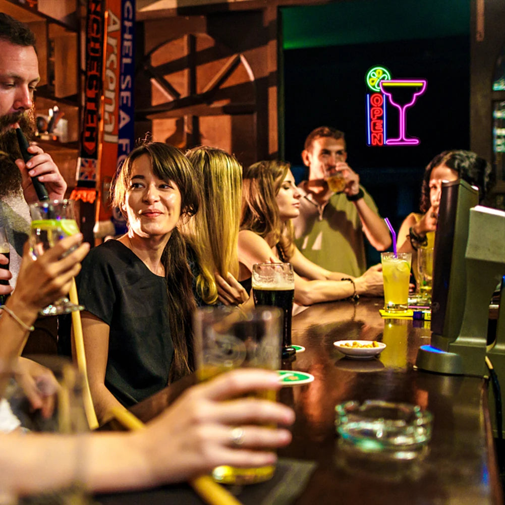 Cocktails Open 5V USB LED Neon Sign - Budgetvriendelijk