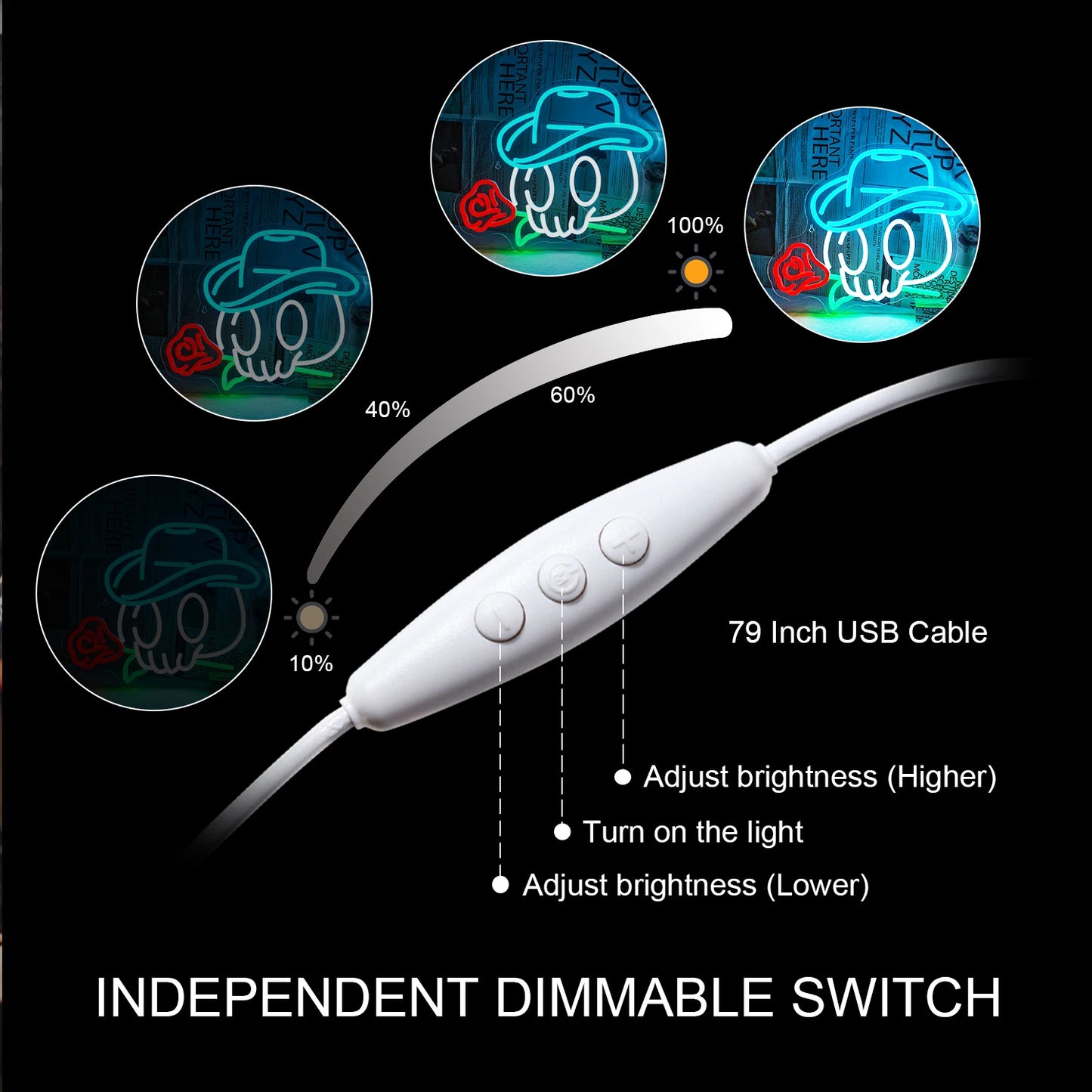 Cowboy Skull Rose 5V USB LED Neon Sign - Budgetvriendelijk