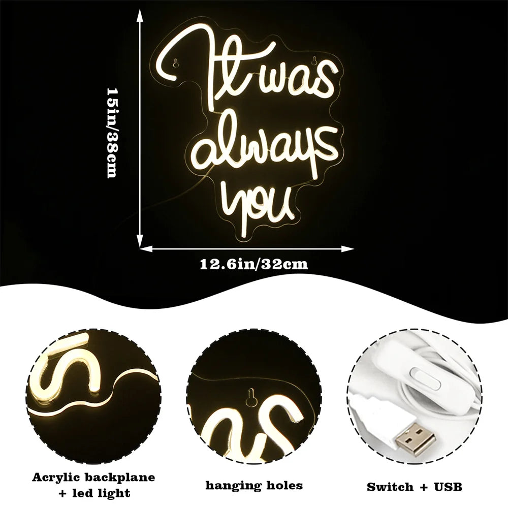Het was altijd jij 5V USB LED Neon Sign - Budgetvriendelijk