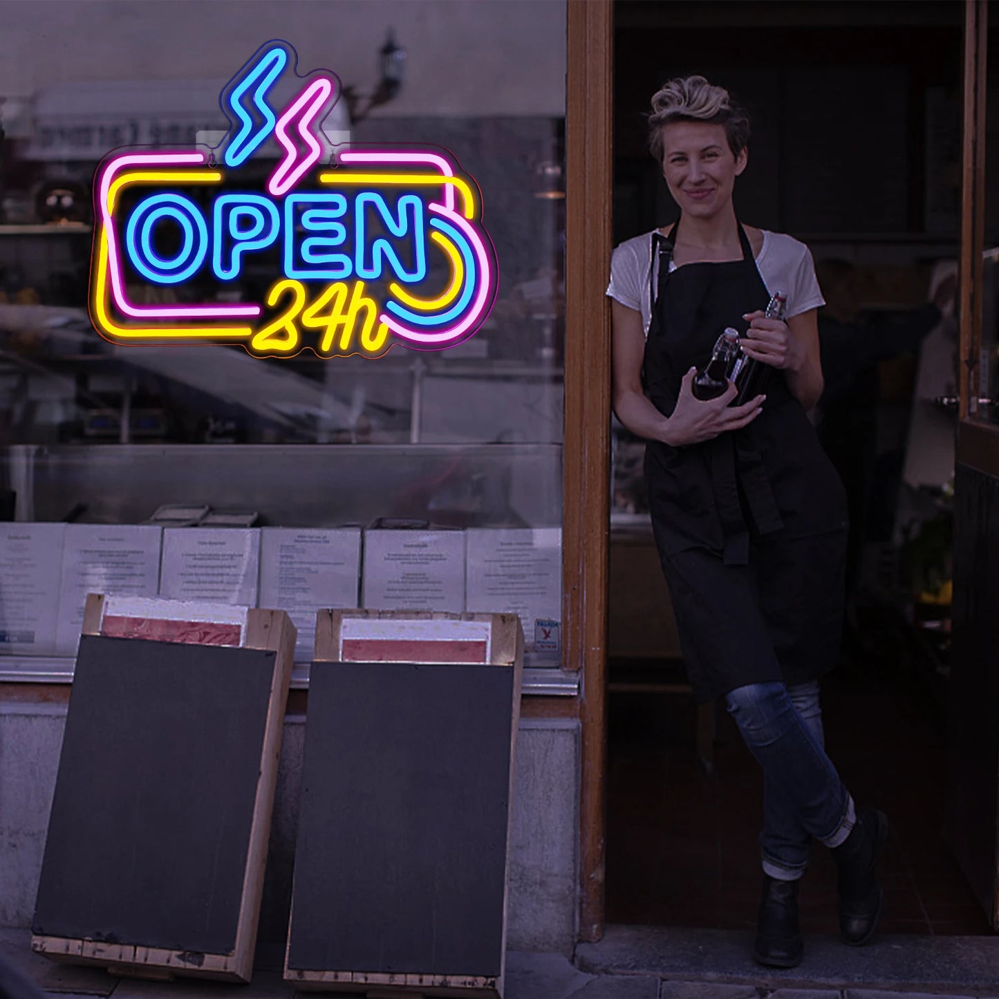 24 uur open 5V USB LED neonreclame - budgetvriendelijk