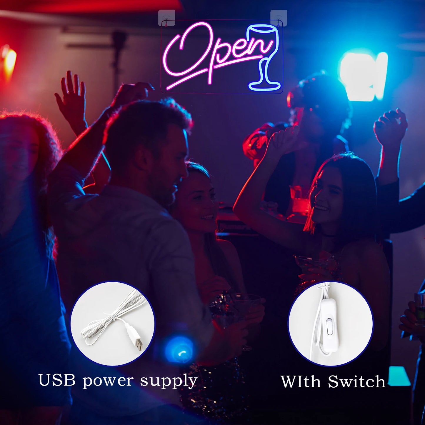 Open wijnglas 5V USB LED neonreclame - budgetvriendelijk