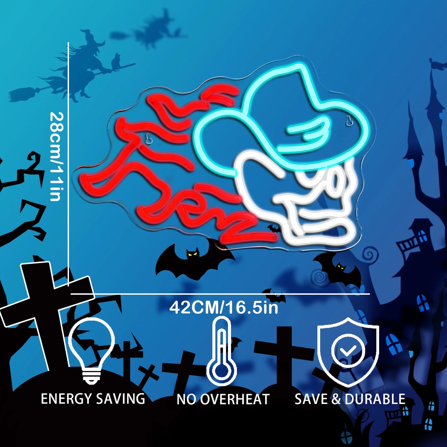 Cowboyhoed Vuurschedel 5V USB LED Neonreclame - Budgetvriendelijk