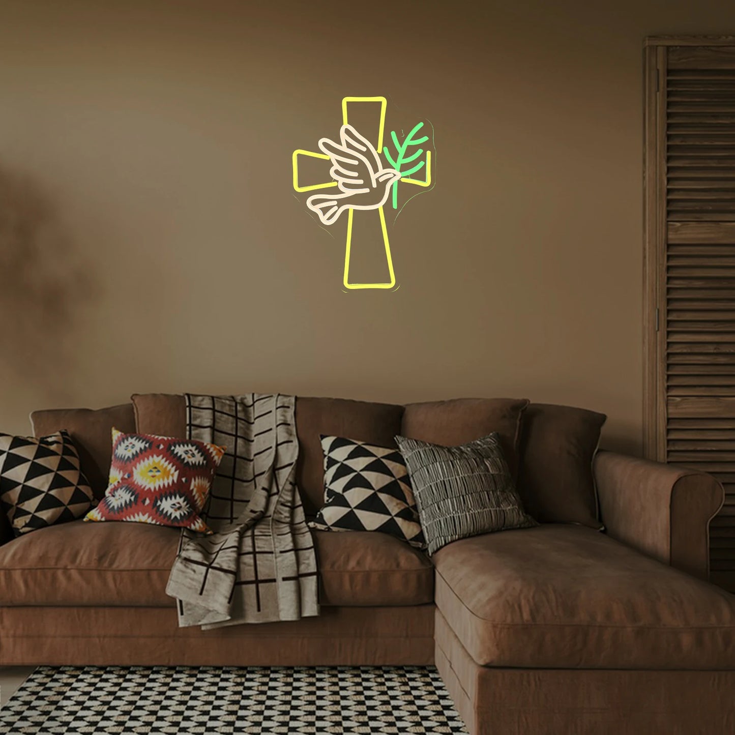 Kruis en Vredesduif 5V USB LED Neon Sign - Budgetvriendelijk