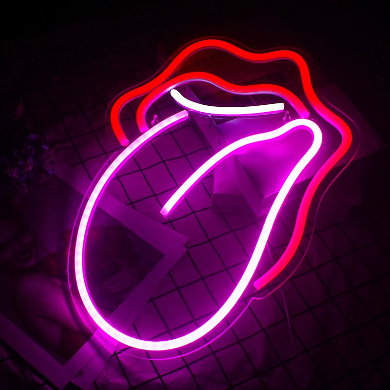 Sexy vlam rode lippen grote tong 5V mini USB LED neonbord - budgetvriendelijk