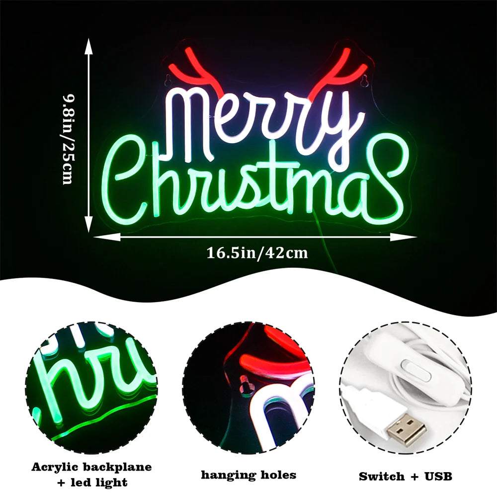 Groen Rood Vrolijk Kerstfeest 5V USB LED Neon Sign - Budgetvriendelijk