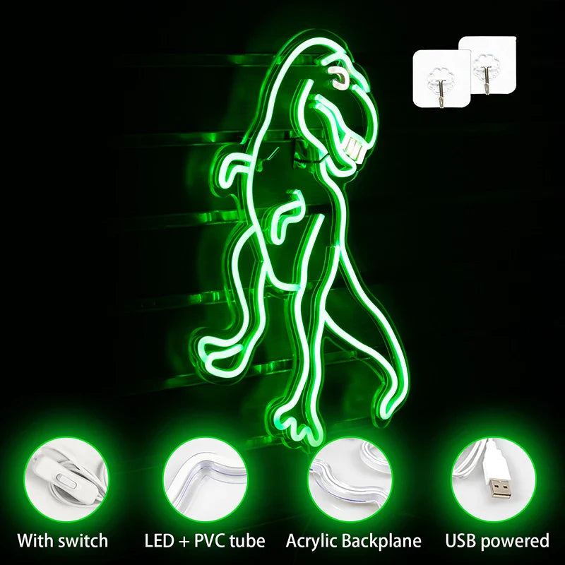 Grappig dinosaurussen 5V USB LED neonbord - budgetvriendelijk