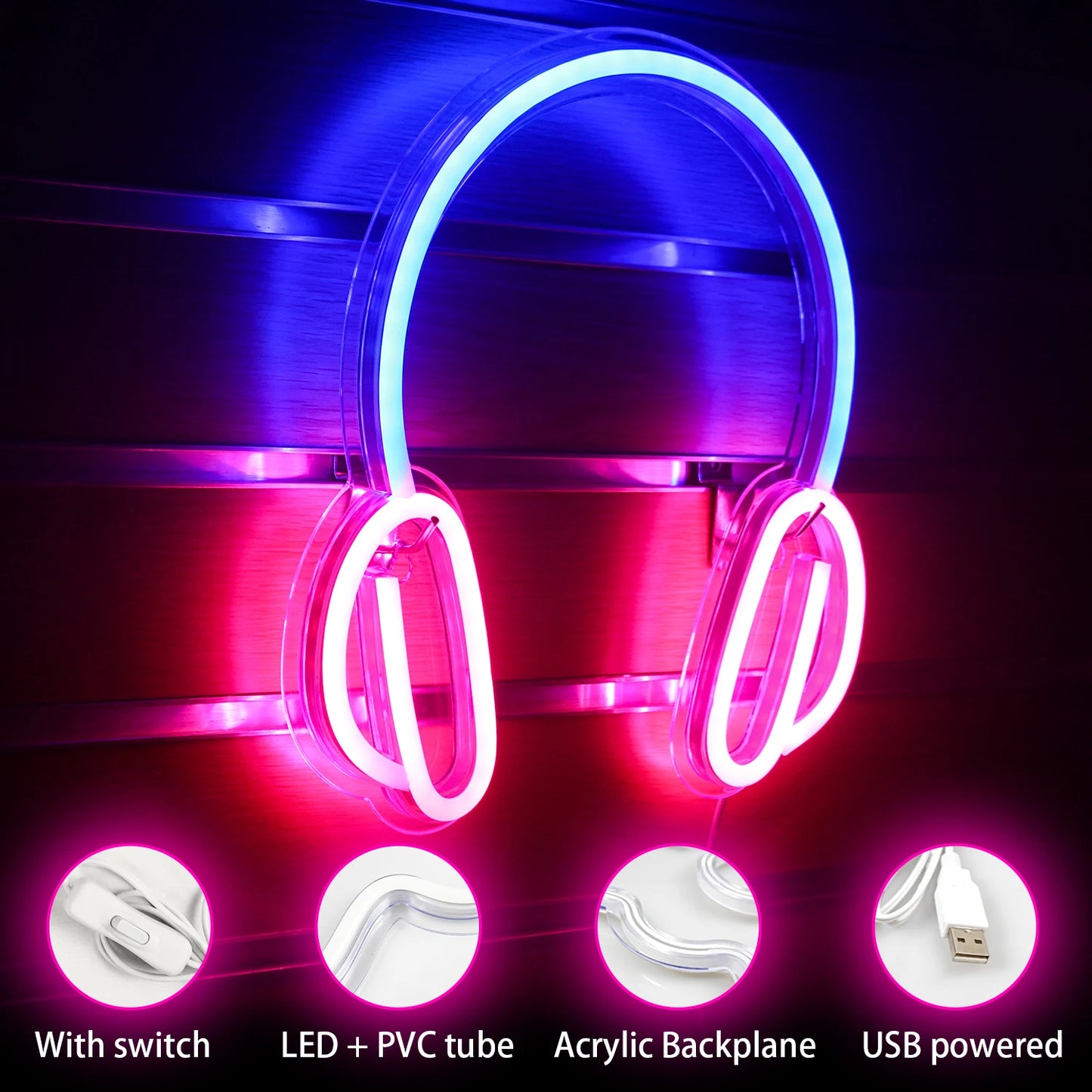 Koptelefoon 5V USB LED Neon Sign - Budgetvriendelijk