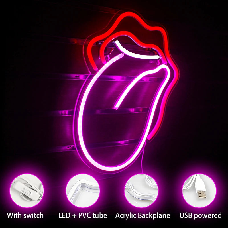Sexy vlam rode lippen grote tong 5V mini USB LED neonbord - budgetvriendelijk
