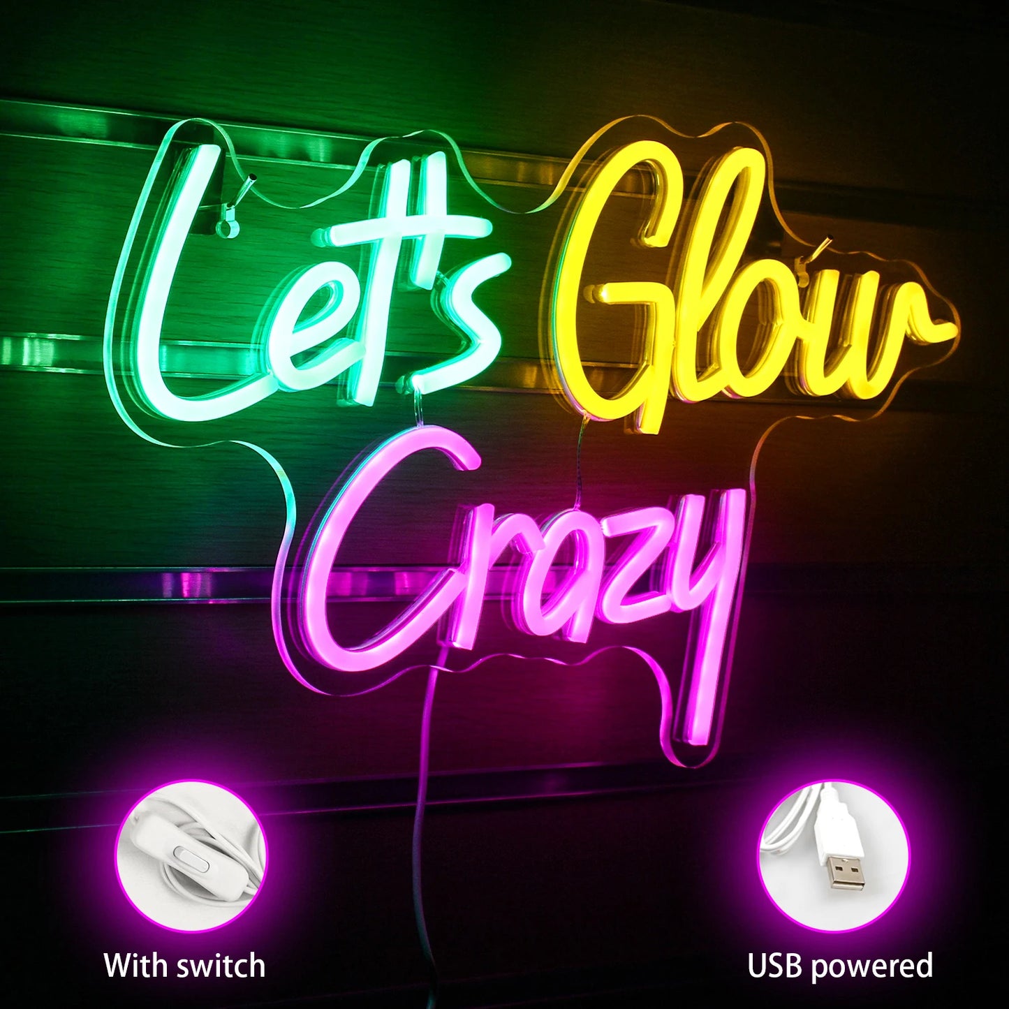 Let's Glow Crazy 5V USB LED Neon Sign - Budgetvriendelijk