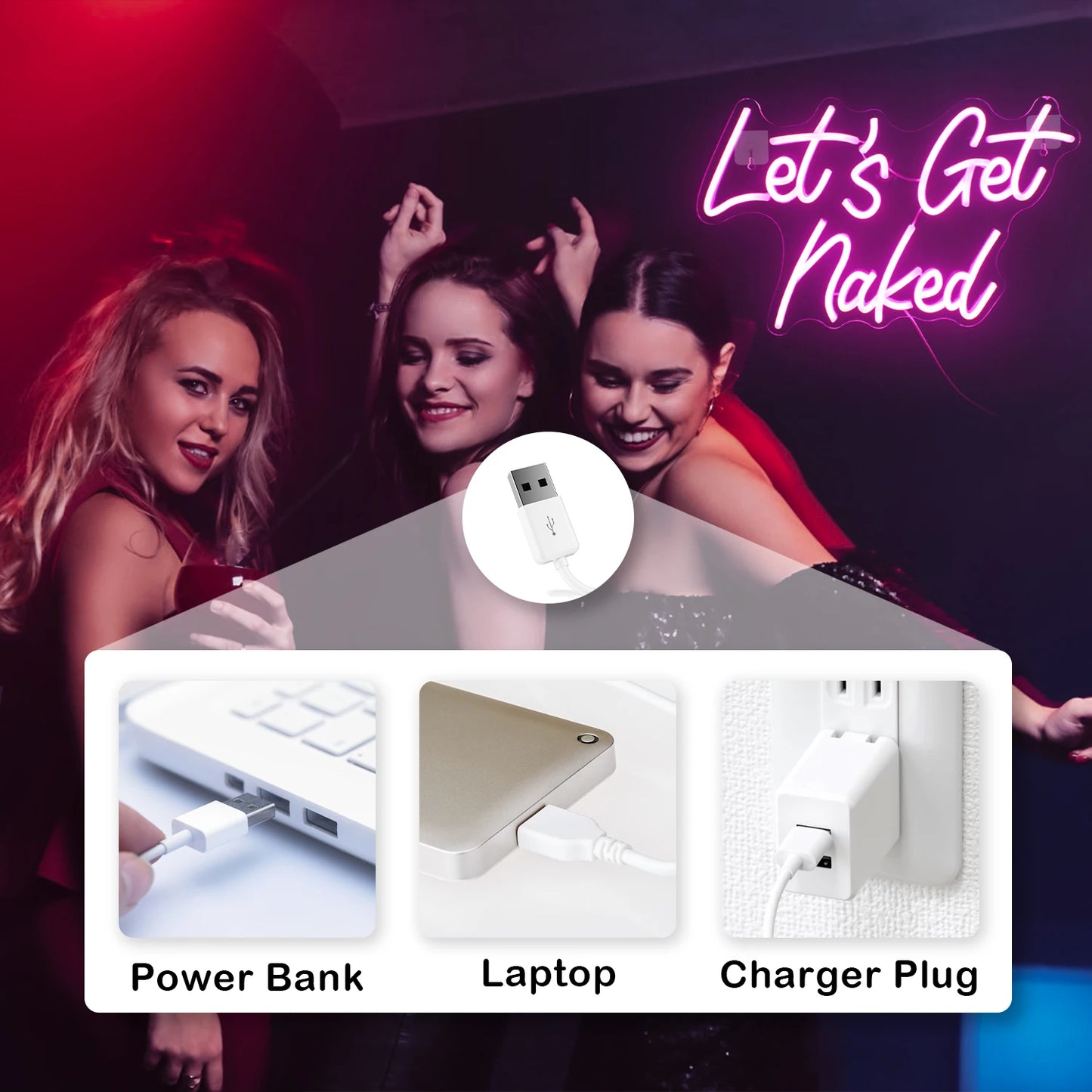Let's Get Naked 5V USB LED Neon Sign - Budgetvriendelijk
