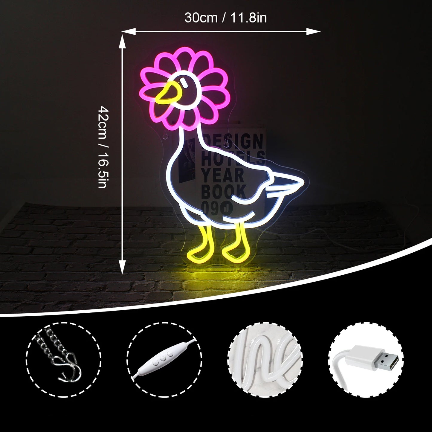 Roze witte eend 5V USB LED neonreclame - budgetvriendelijk