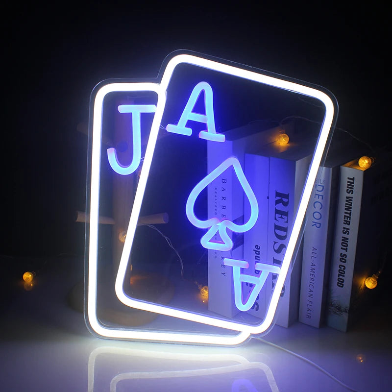 De afbeelding toont een levendig Poker LED-neonbord, met precisie handgemaakt.