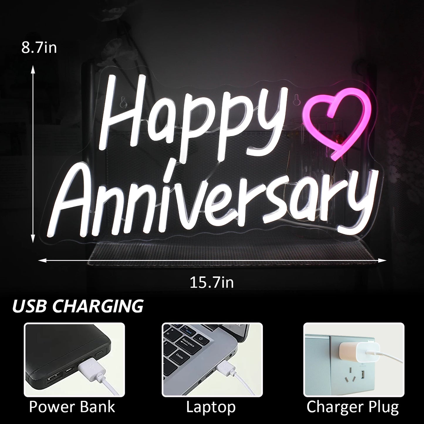Happy Anniversary 5V USB LED Neon Sign - Budgetvriendelijk