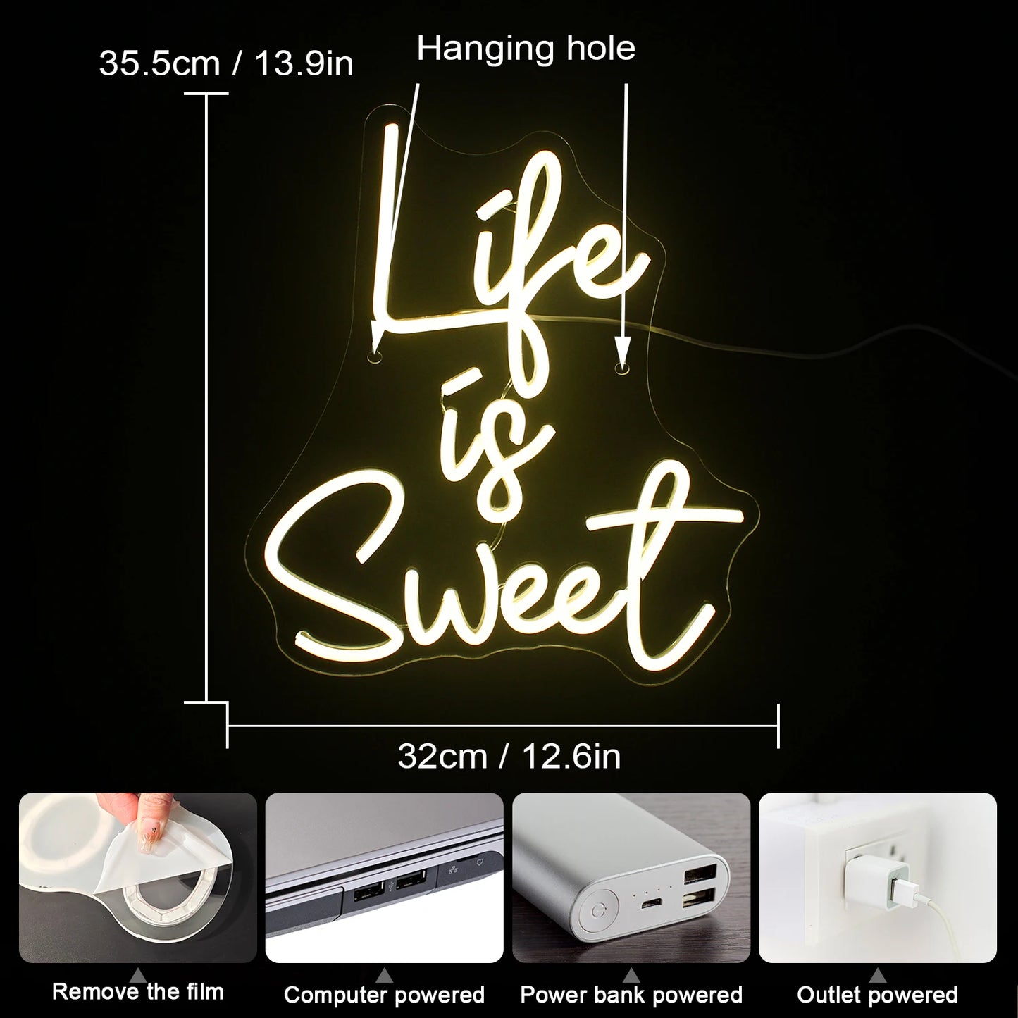 Life is Sweet 5V USB LED Neon Sign - Budgetvriendelijk