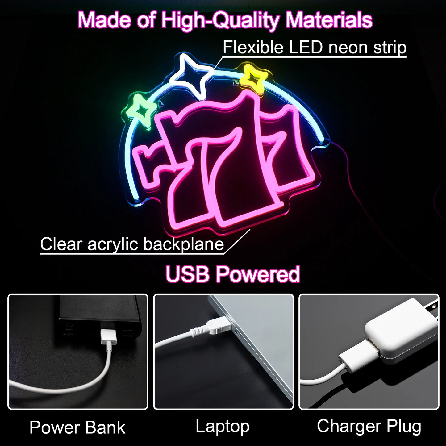 Luck 777 5V USB LED Neon Sign - Budgetvriendelijk