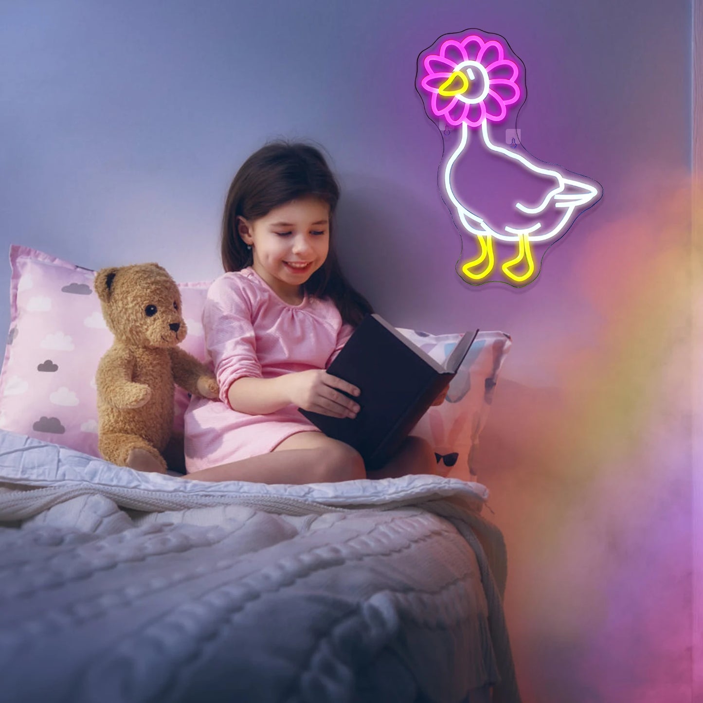 Roze witte eend 5V USB LED neonreclame - budgetvriendelijk