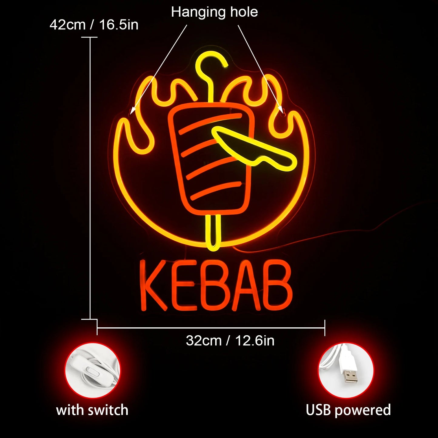 Kebab 5V USB LED Neon Sign - Budgetvriendelijk