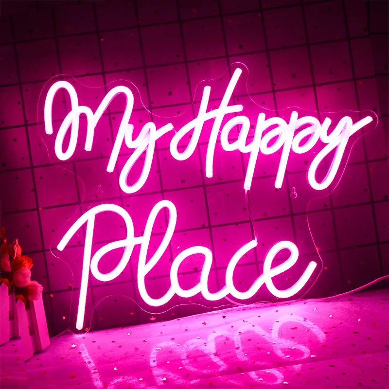 My Happy Place 5V Mini USB LED Neon Sign - Budgetvriendelijk