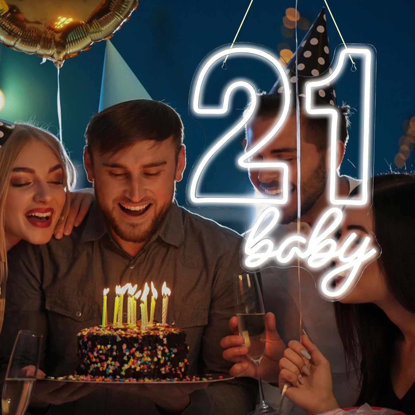 21 baby Happy Birthday 5V USB LED Neon Sign - Budgetvriendelijk