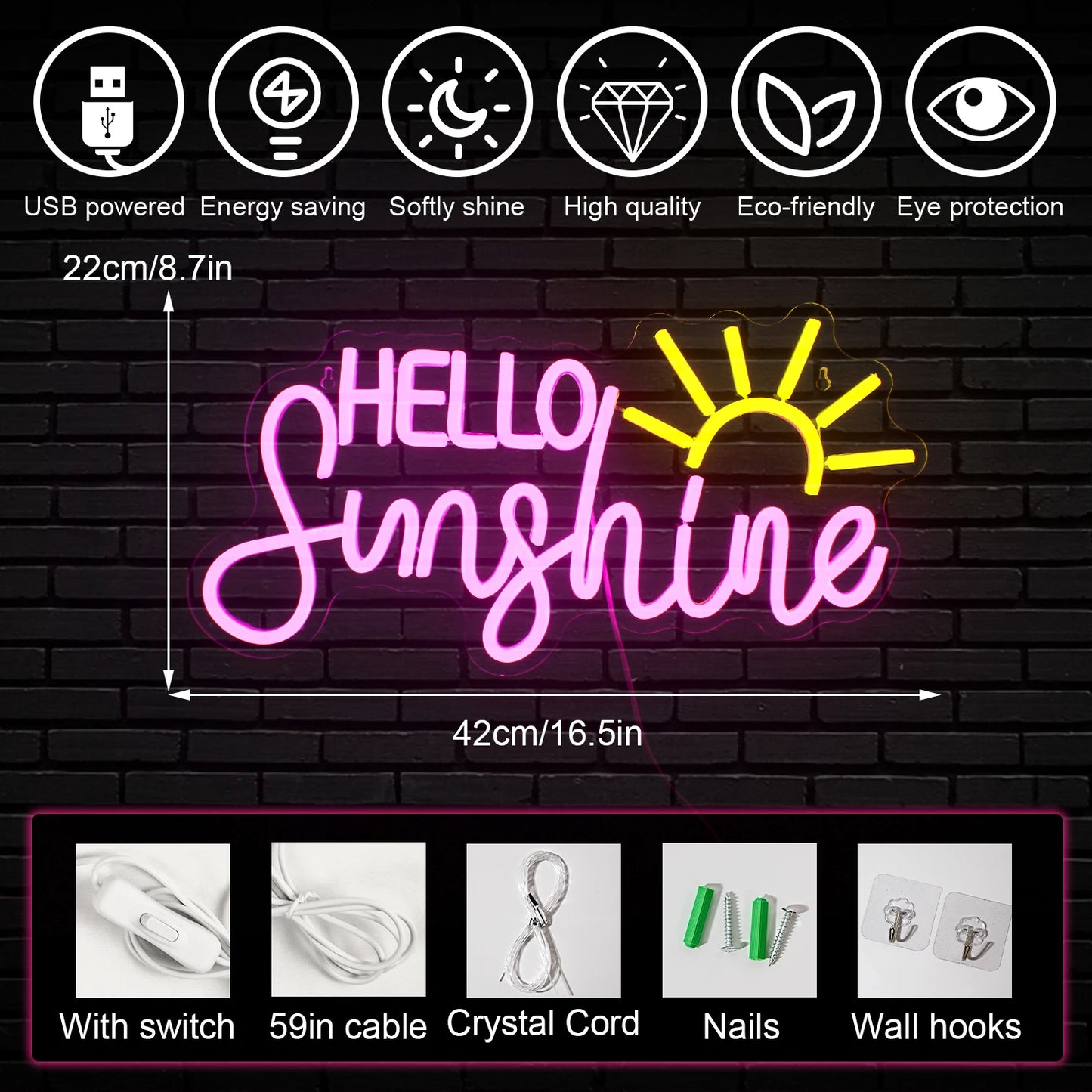 Hello Sunshine 5V USB LED Neon Sign - Budgetvriendelijk