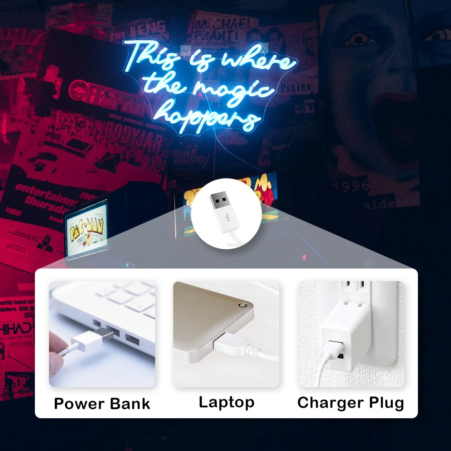 Dit is waar de magie gebeurt 5V USB LED neonreclame - budgetvriendelijk