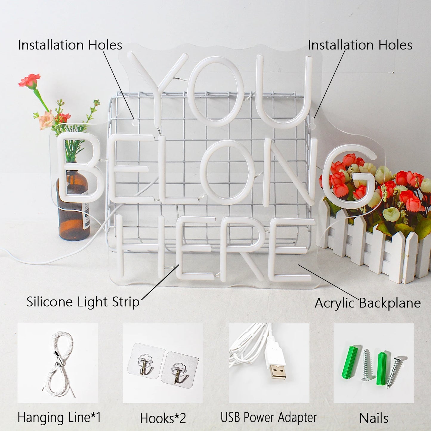You Belong Here 5V USB LED Neon Sign - Budgetvriendelijk