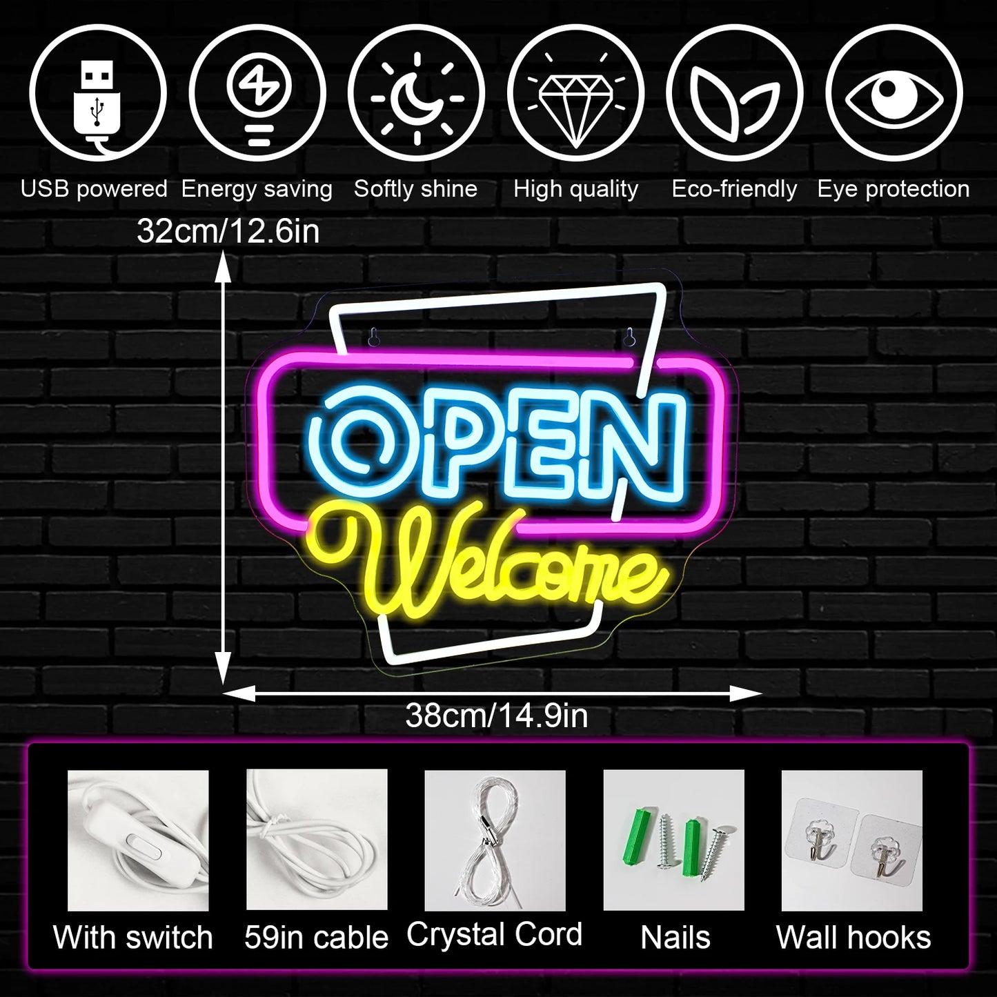 Open Welkom 5V USB LED Neon Sign - Budgetvriendelijk