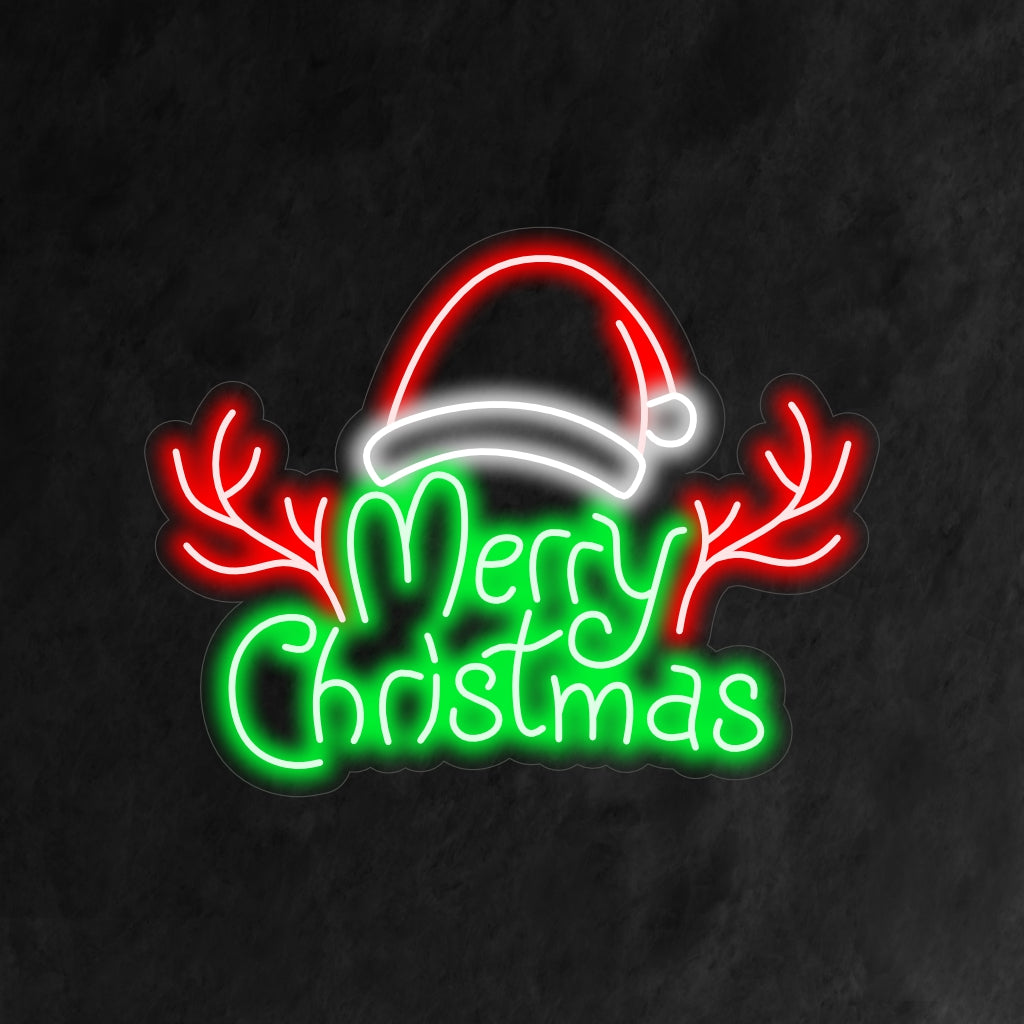"Santa Hat Merry Christmas Neon Sign" is een feestelijke en vrolijke toevoeging aan je kerstsfeer. Een neonlicht dat kerstsfeer verspreidt met een kerstmuts.