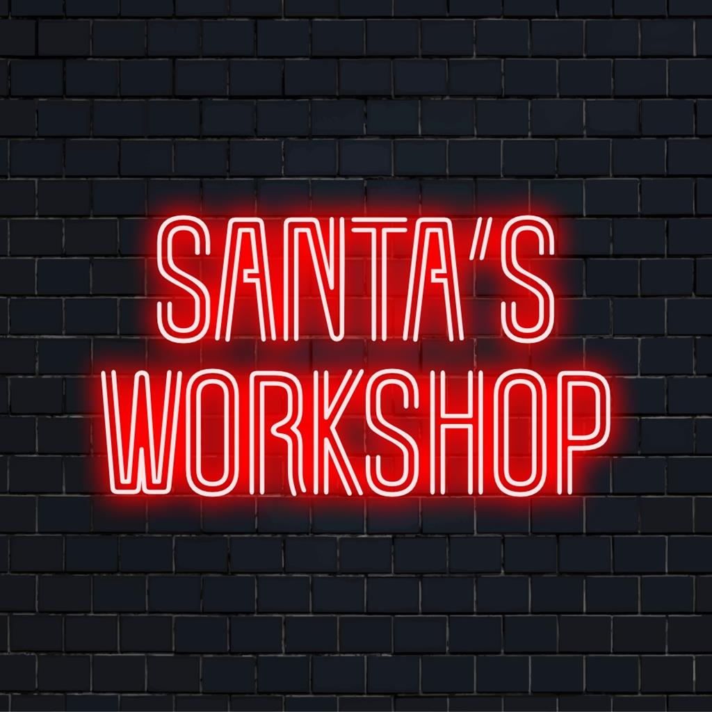 Santa's Workshop gloeiende LED-decoratie; levendig, op maat ontworpen neonlicht, perfect voor feestelijke feestdagen.